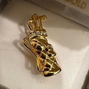 Golf Bag with Clubs Jeweled Gold Tone Vintage Jewelry Pin Brooch
